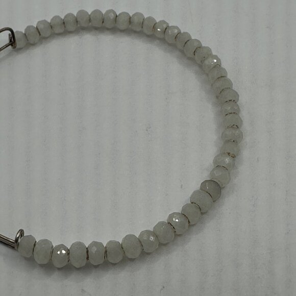 Alex And Ani White Beaded Expandable Silver Bangle Bracelet - Picture 3 of 3